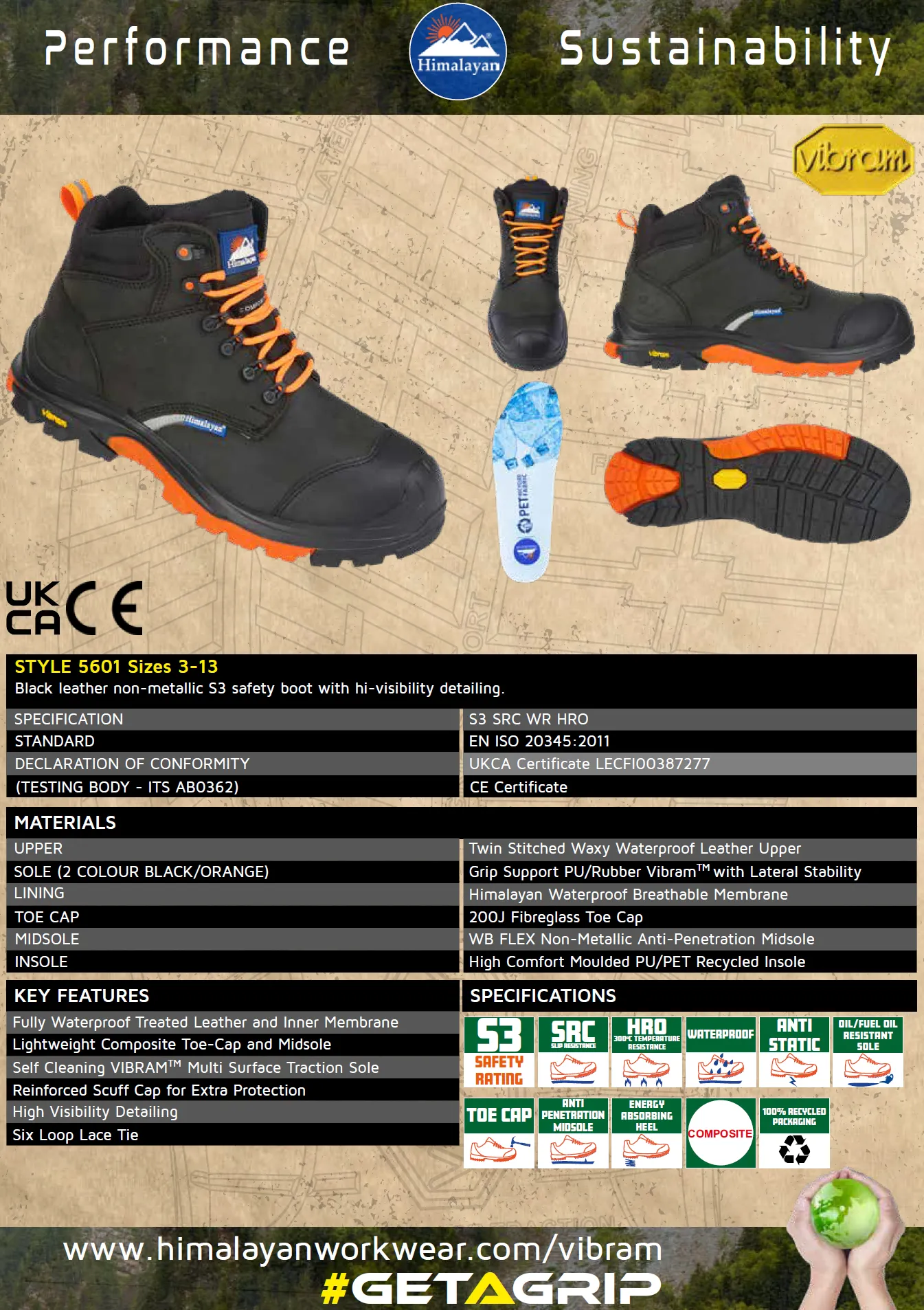 Himalayan Vibram 5601 Composite Waterproof Reflecto Black Safety Boot