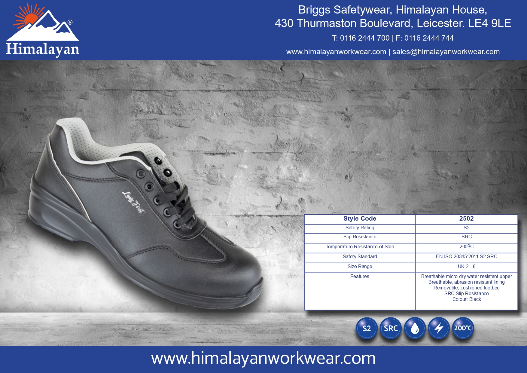 Himalayan 2502 S2/SRC Women's Black Microfibre Lace Safety Shoe