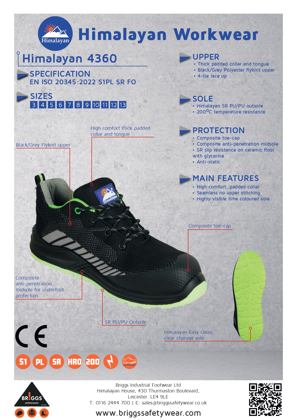 Himalayan Active 4360 S1PL/SR Composite Black/Lime Safety Trainer