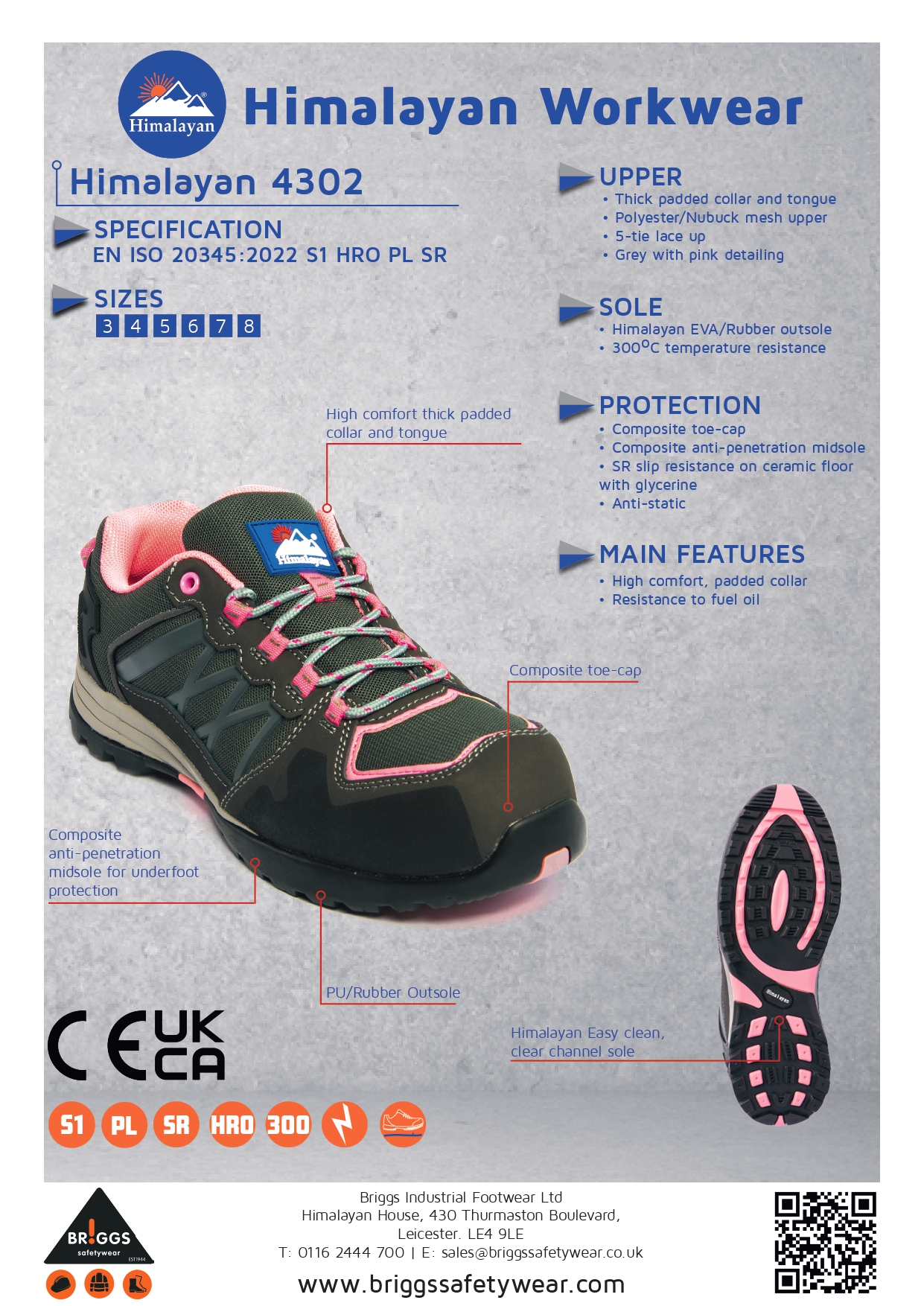 Himalayan 4302 S1P/SRC Women's Composite Grey/Pink Safety Cross Trainer