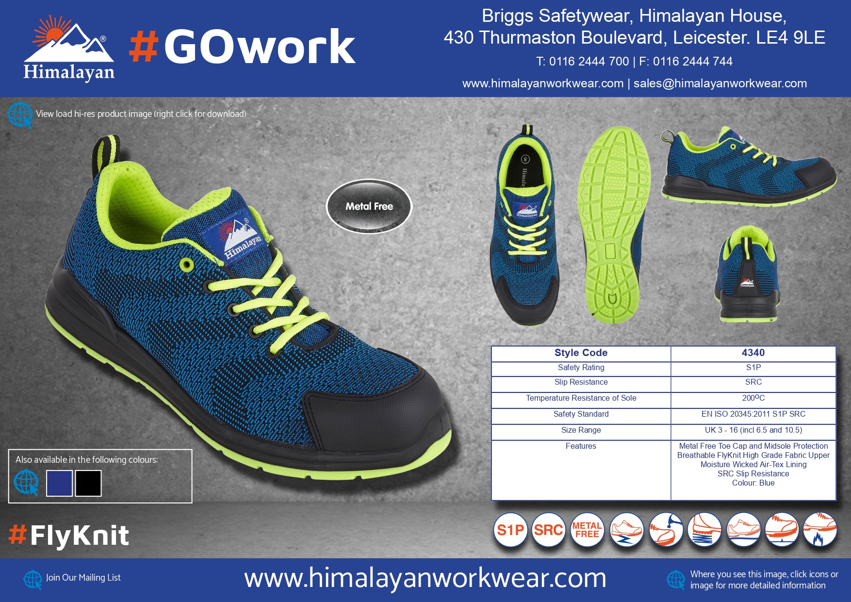 Himalayan 4340 S1P/SRC FlyKnit Composite Blue Fly Knit Safety Trainer