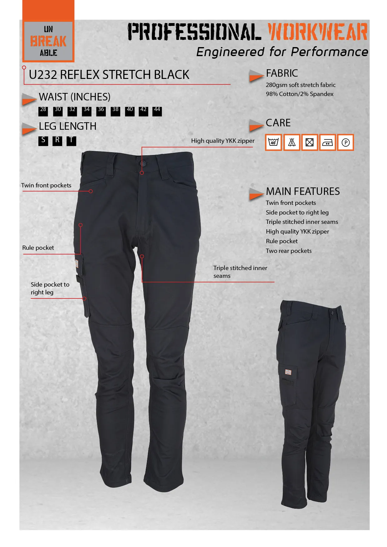 Unbreakable U233 Reflex Stretch Grey Multi-Pocket Work Trousers