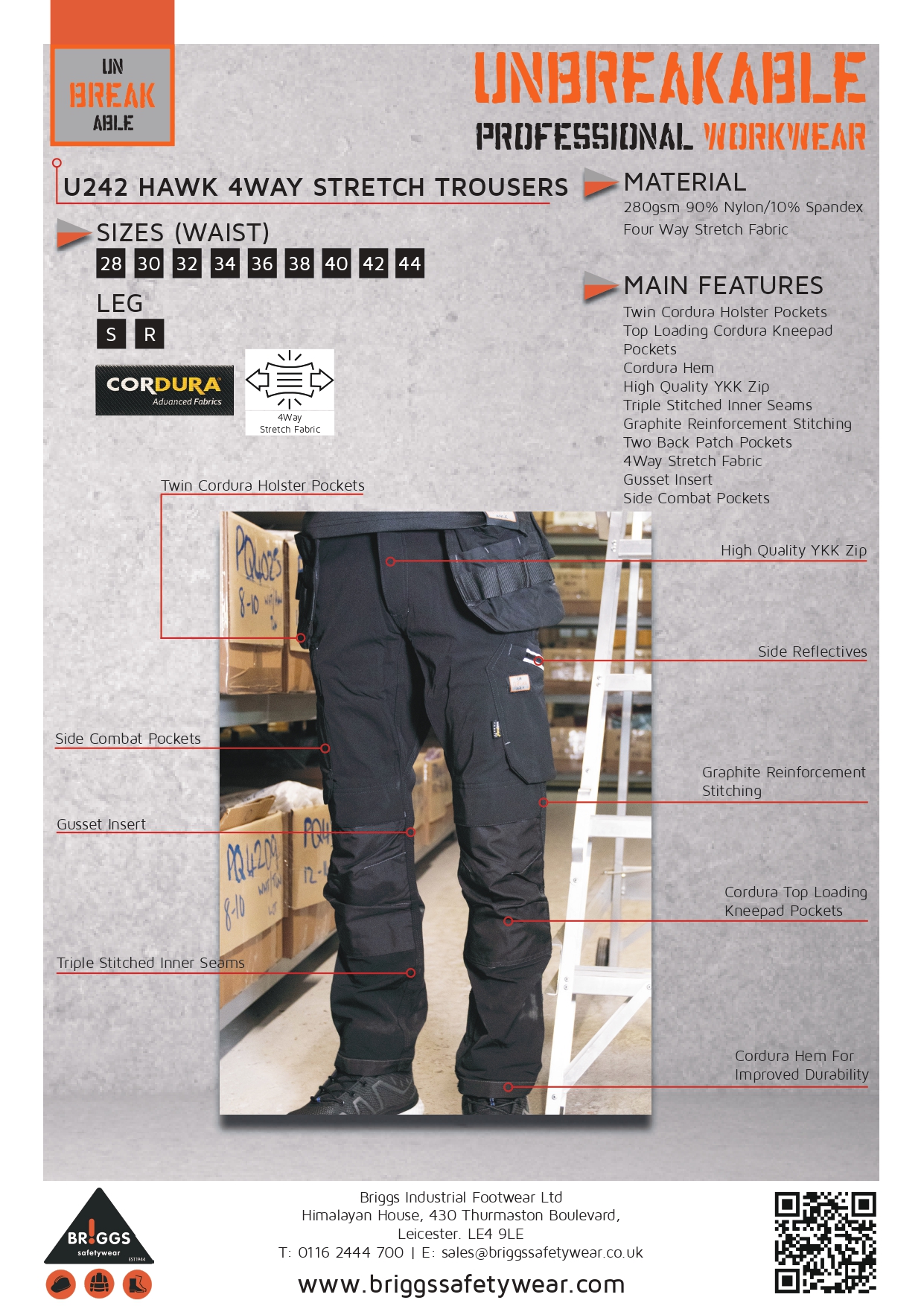 Unbreakable U242 Black 4-Way Stretch Multi-Pocket Holster Work Trousers