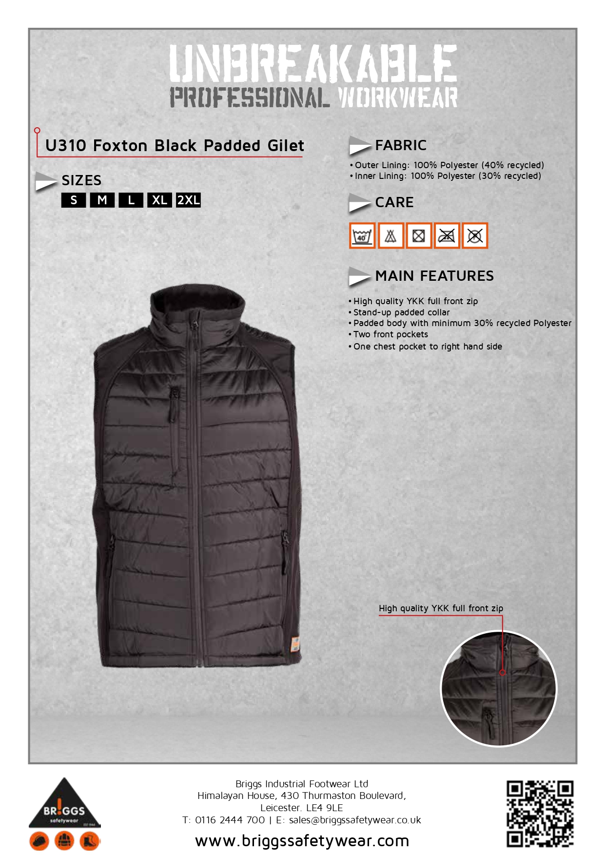 Unbreakable U310 Foxton Black Softshell Padded Gilet