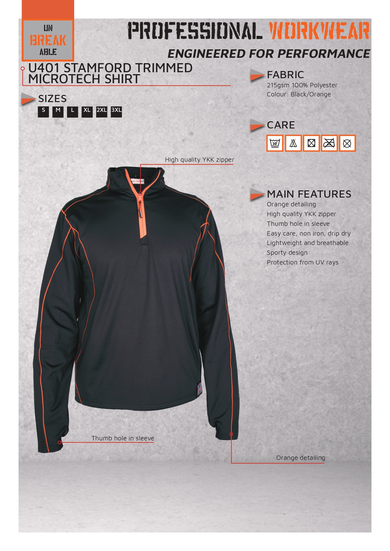 Unbreakable U401 Stamford Black/Orange Trimmed Microtech Shirt