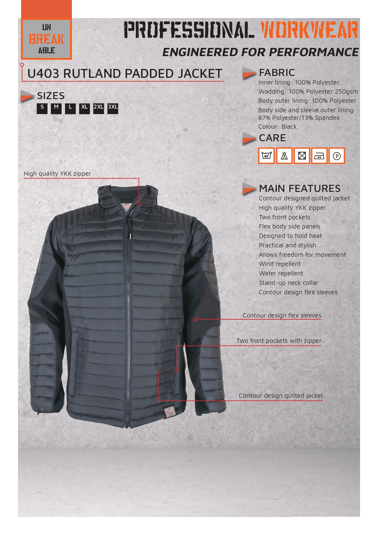 Unbreakable U403 Rutland Black Padded Jacket