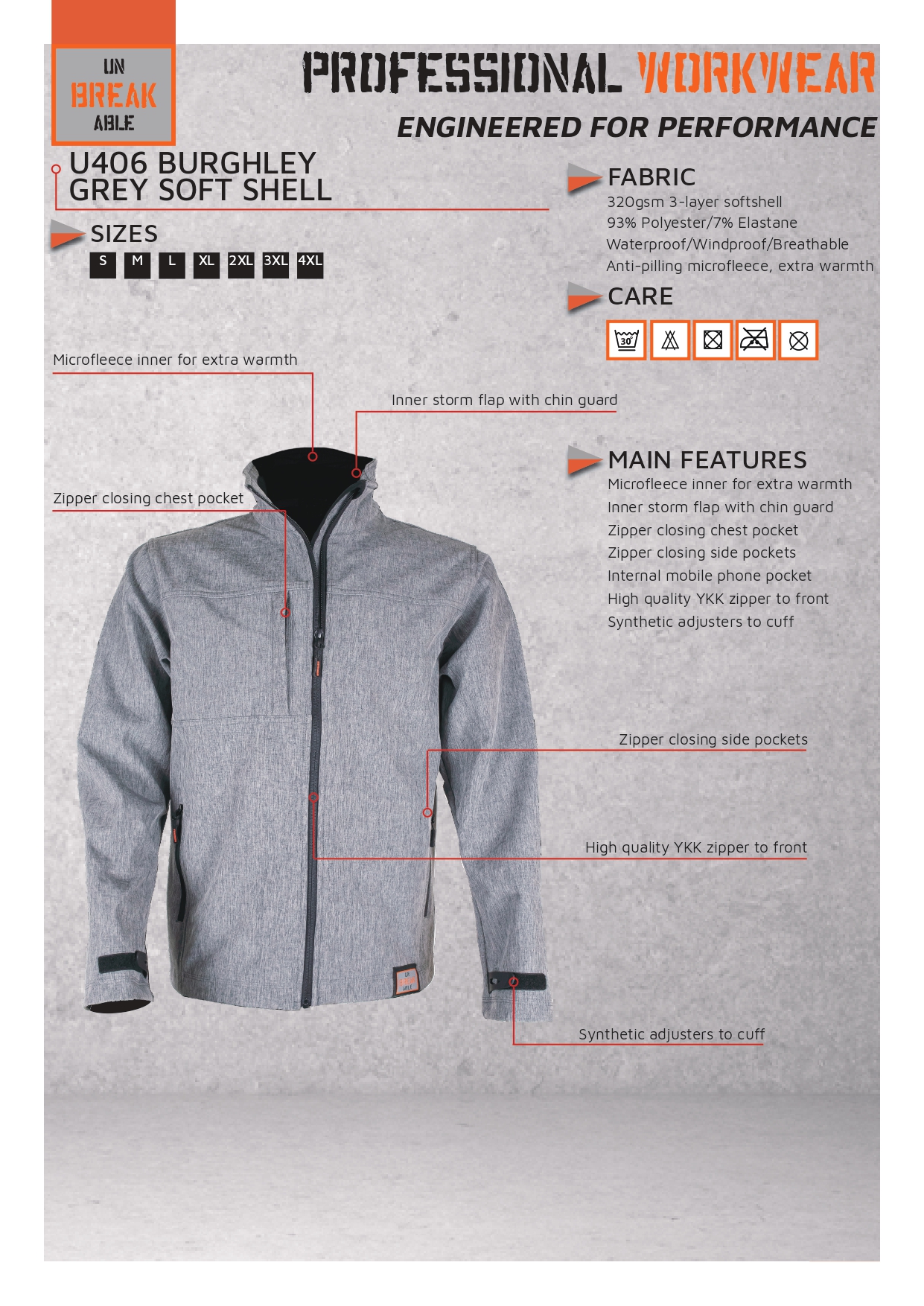 Unbreakable U406 Burghley Grey Soft Shell