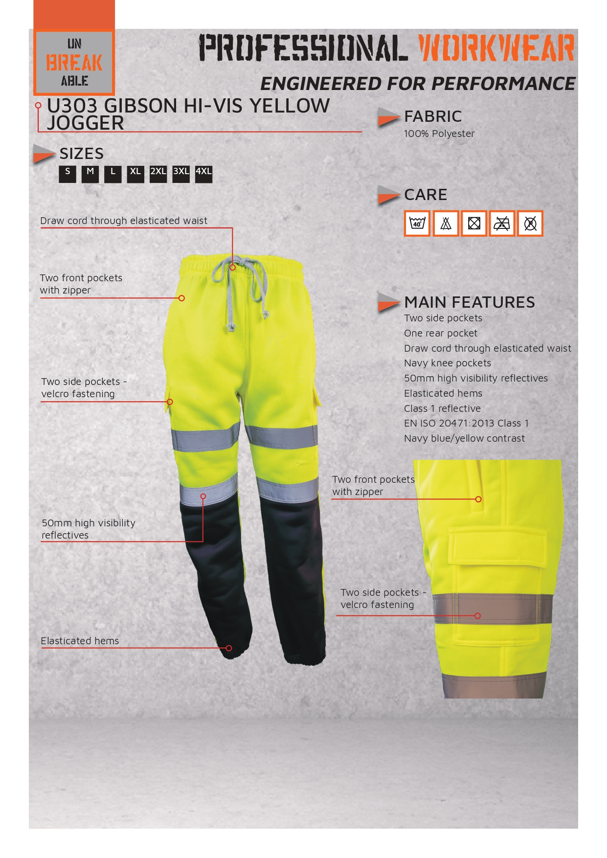 Unbreakable U303 Gibson Yellow/Navy Hi Vis Jogger