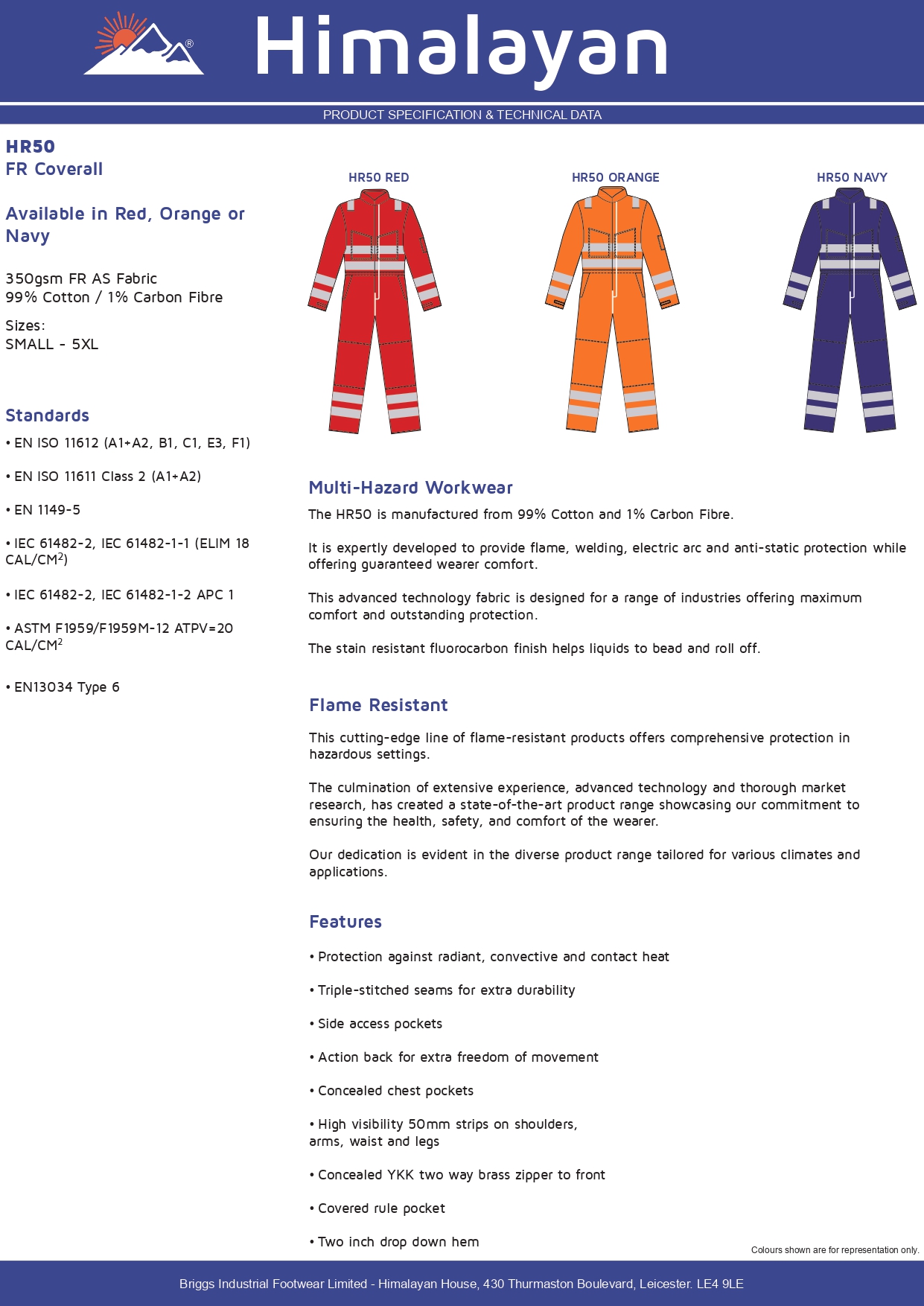 Himalayan HR50 Navy Flame Resistant Coveralls
